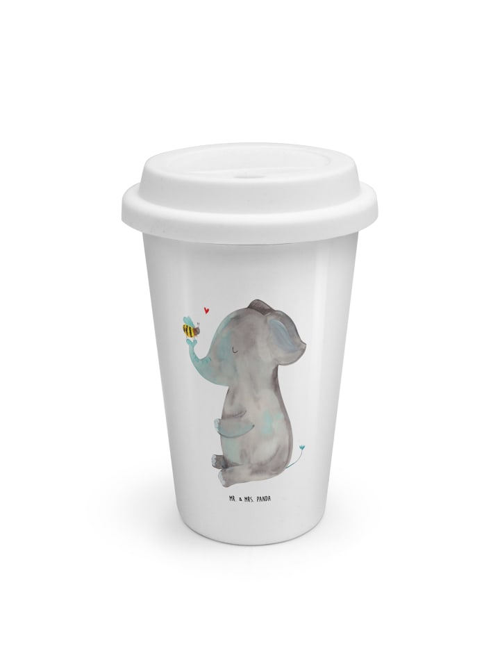 Thermo Kaffeebecher Elefant Biene ohne Spruch in Weiß