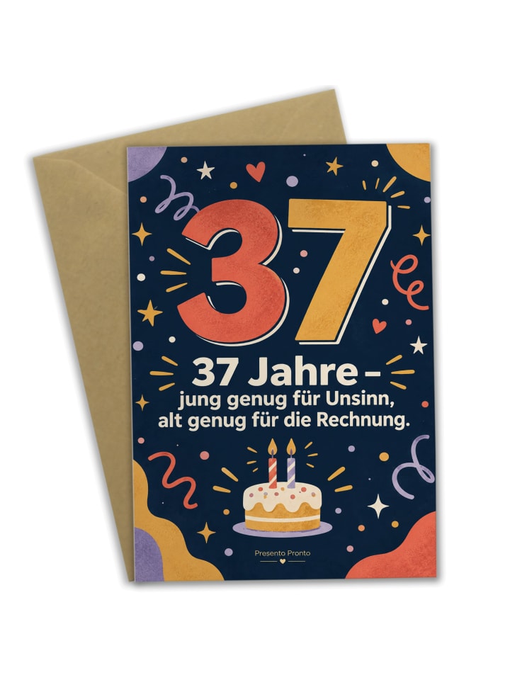 Geburtstagskarte 37. Geburtstag Zahl fröhlich D... in Weiß