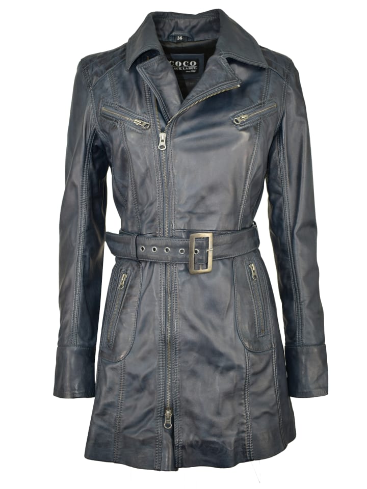 Leder Kurzmantel Sara in blau