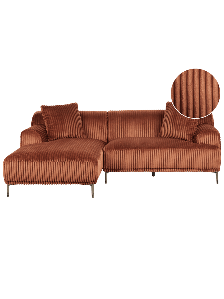 3-tlg Ecksofa STENUM in Braun/Messing rechtsseitig