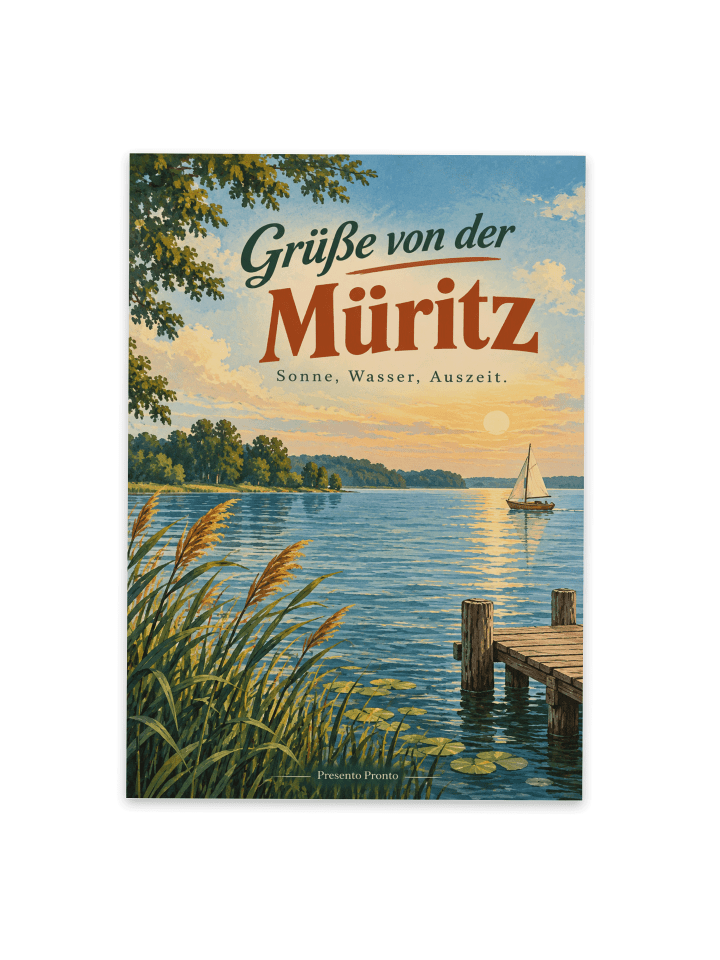 Postkarte See nostalgisch Design mit Spruch in Weiß
