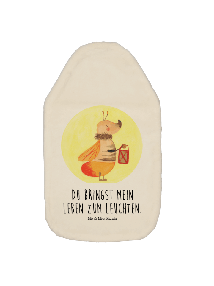 Wärmflasche Glühwürmchen mit Spruch in Weiß