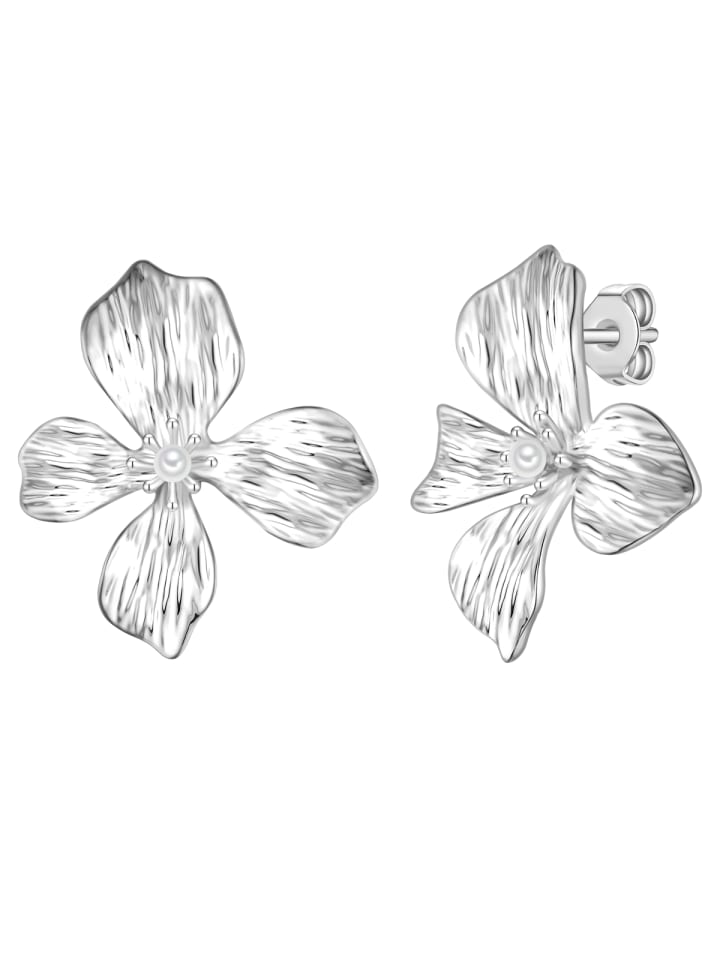 Ohrstecker Blume aus Metall-Legierung mit Perle (synth.) in silber