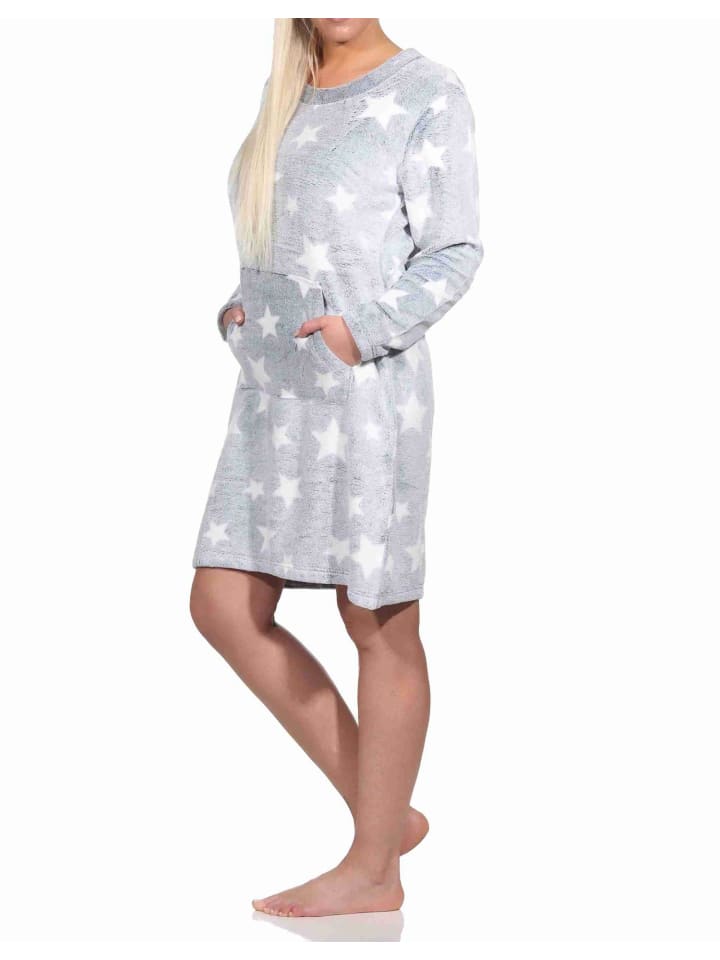 langarm Nachthemd Bündchen Sterne Coralfleece - 76767 in blau