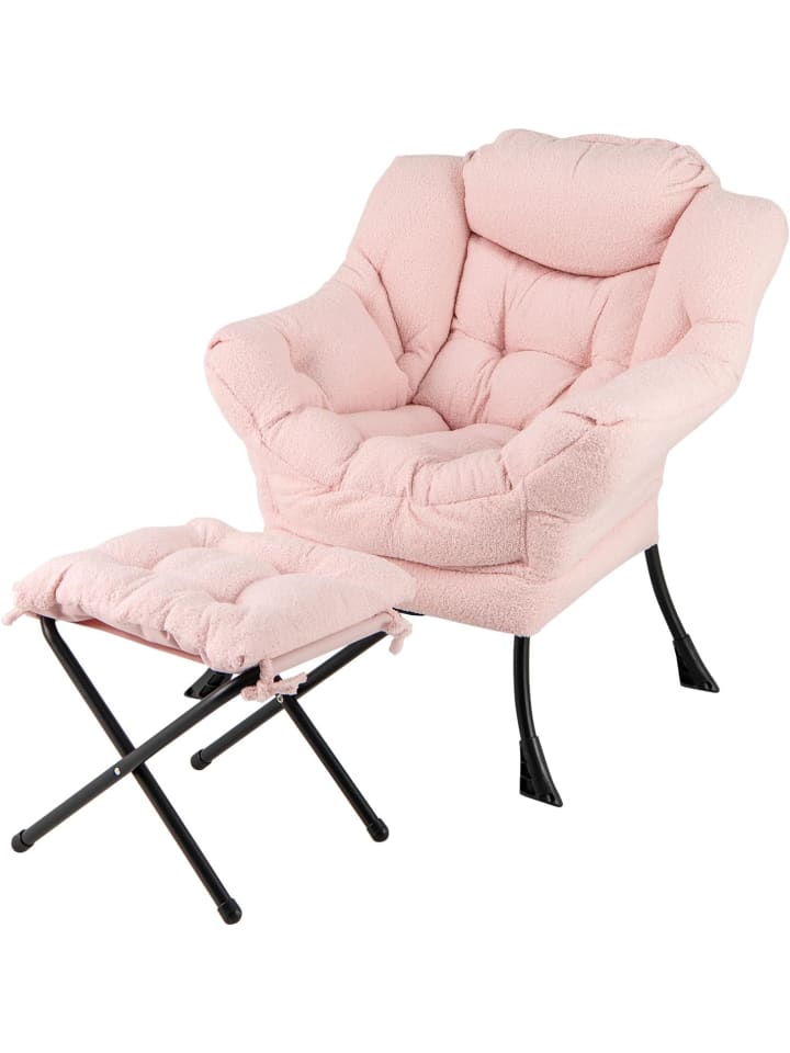 Sessel mit Hocker in Rosa