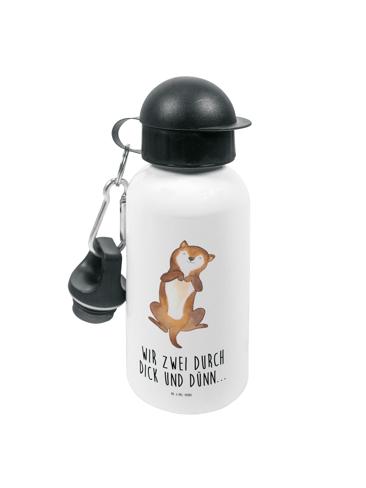 Kindertrinkflasche Hund Streicheln mit Spruch in Weiß