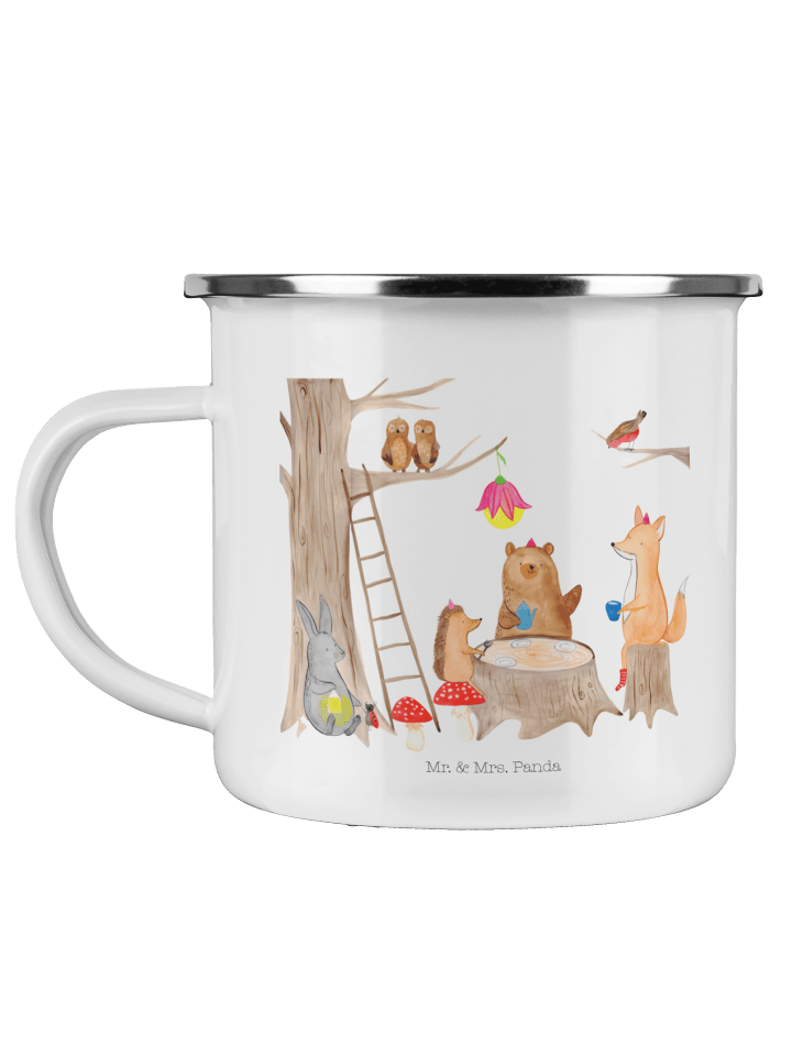 Camping Emaille Tasse Waldtiere Picknick ohne S... in Weiß
