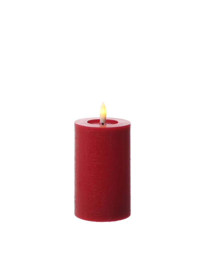 LED Kerze LINA Echtwachs Rustik-Optik 7x11cm in rot