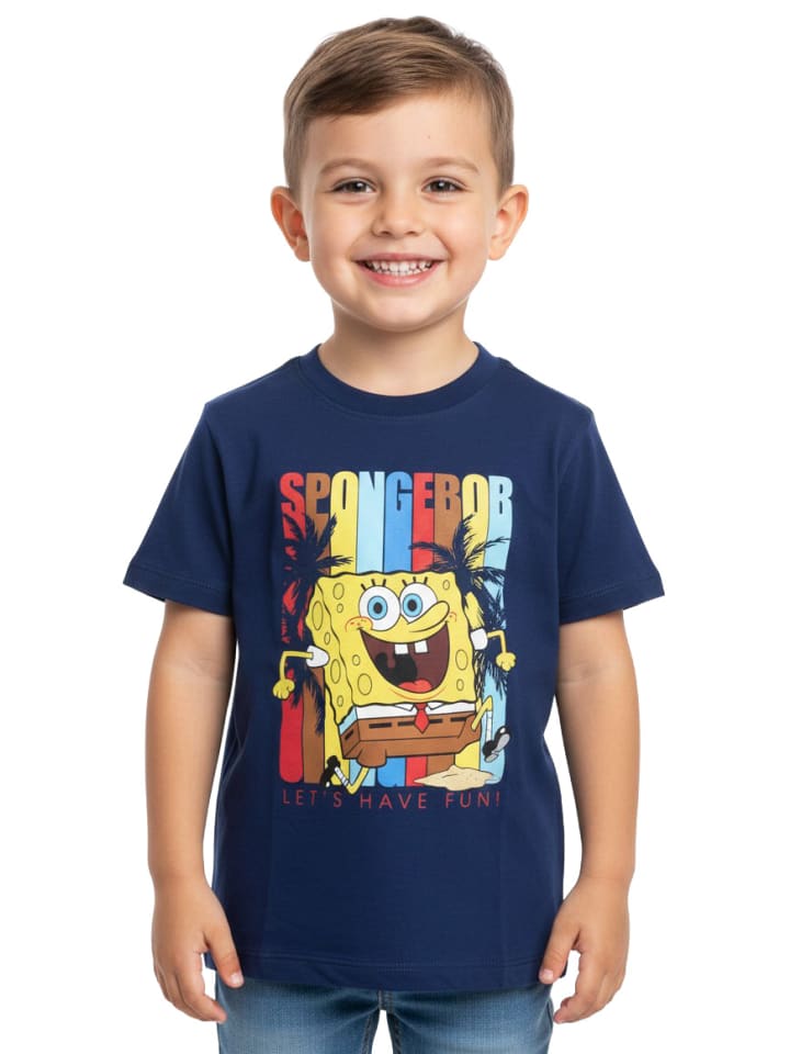 Spongebob Schwammkopf T-Shirt Let's have fun Oberteil kurzärmlig in blau