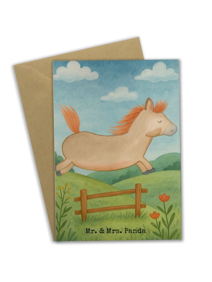 Grußkarte Pferd Springen Design ohne Spruch in Weiß