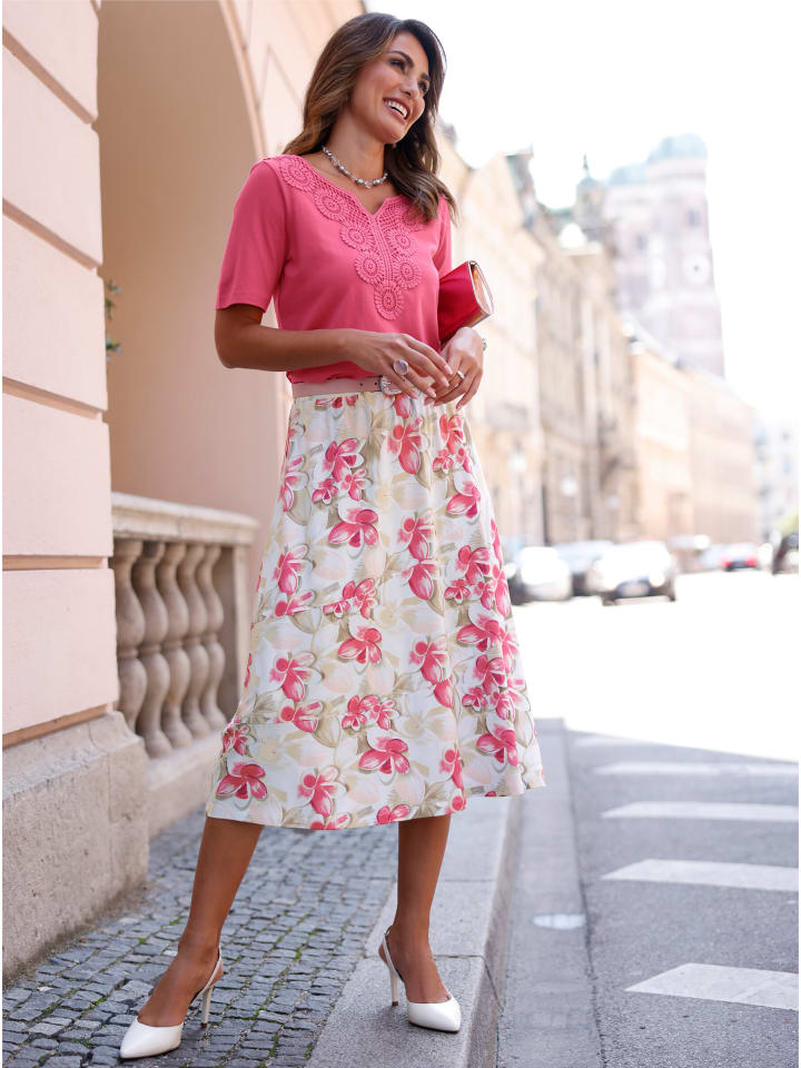 Jersey-Rock in ecru-fuchsia-bedruckt