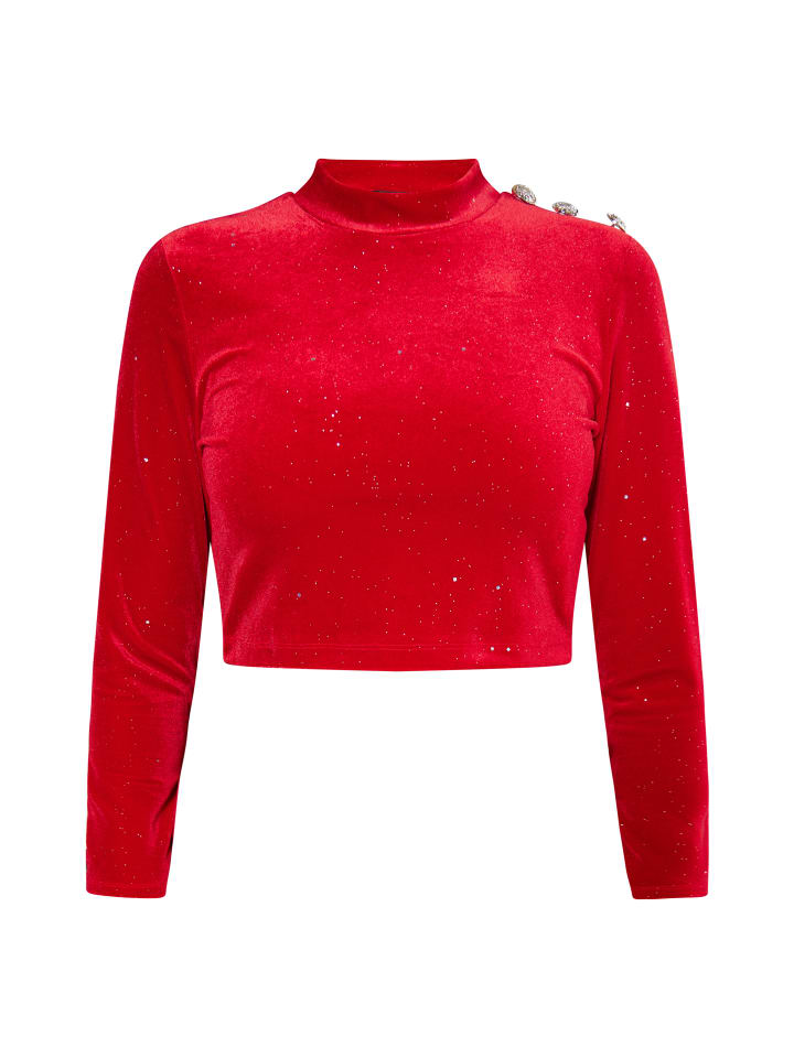 Damen Samtshirt Mit Glitzer in Rot