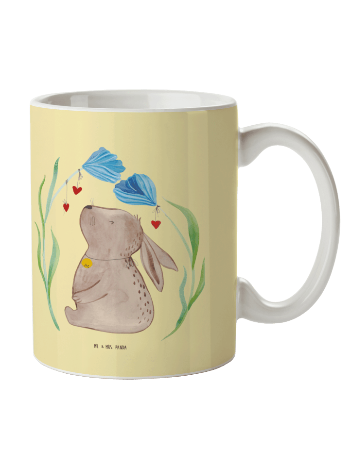 Tasse Hase Blume ohne Spruch in Gelb Pastell