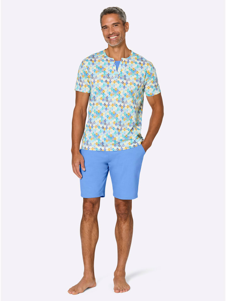 Shorty in mittelblau-türkis-bedruckt