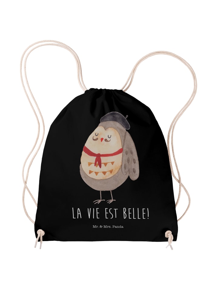 Gymtasche Eule Frankreich mit Spruch in Schwarz