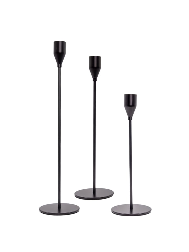 Kerzenständer 3 Set Metall Kerzenhalter für Stabkerzen 33/28/23cm in Schwarz