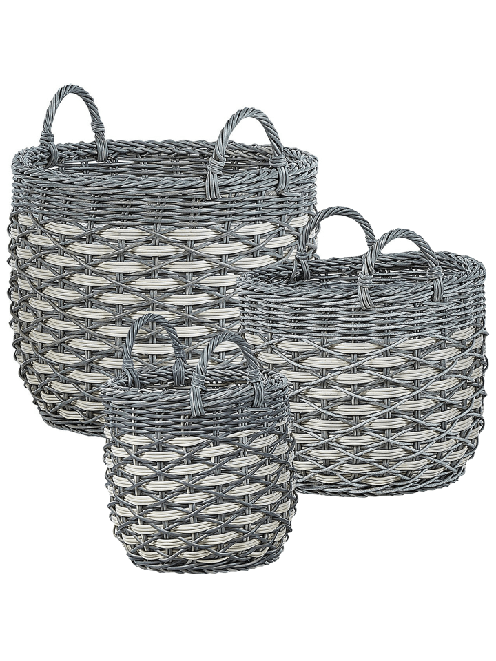 3er-Set Outdoor Blumentopf GEFIRA in Grau/Weiß