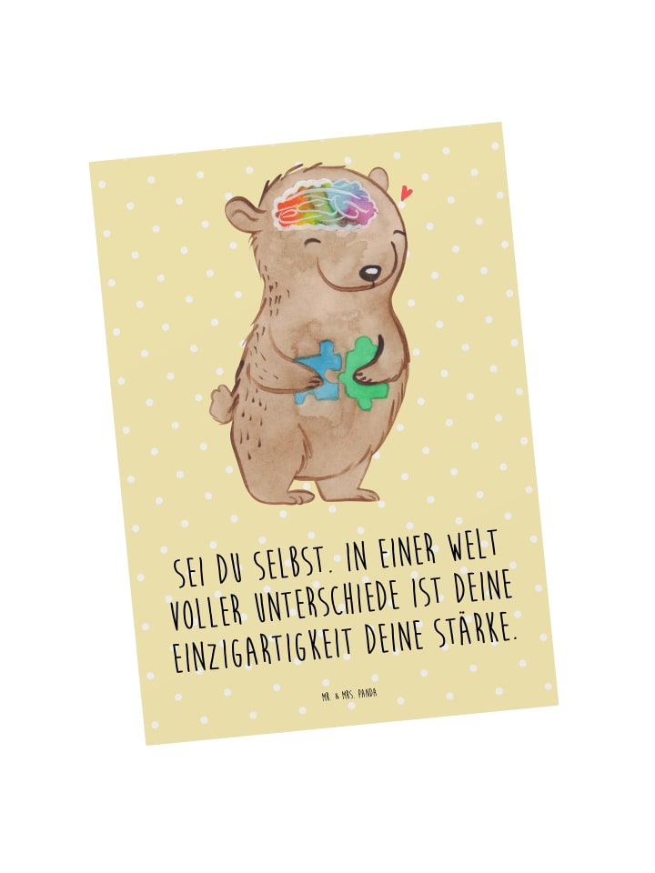 Postkarte Bär Autismus mit Spruch in Gelb Pastell