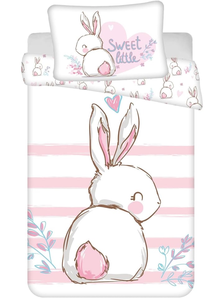 Jerry Fabrics Baby Bettwäsche rosa Hase 100x135 + 40x60cm Baumwolle
