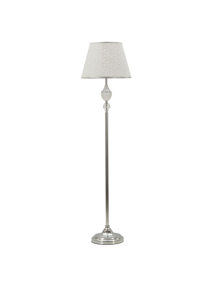 Stehlampe aus Metall und Stoff in Silber und Weiß