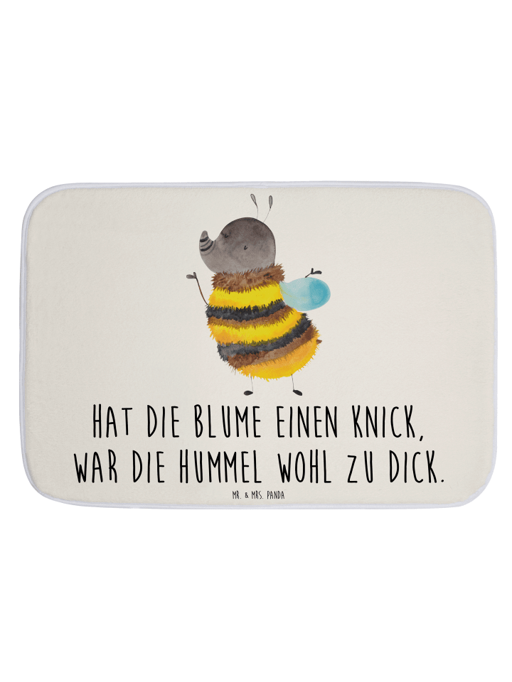 Badeteppich Hummel flauschig mit Spruch in Weiß