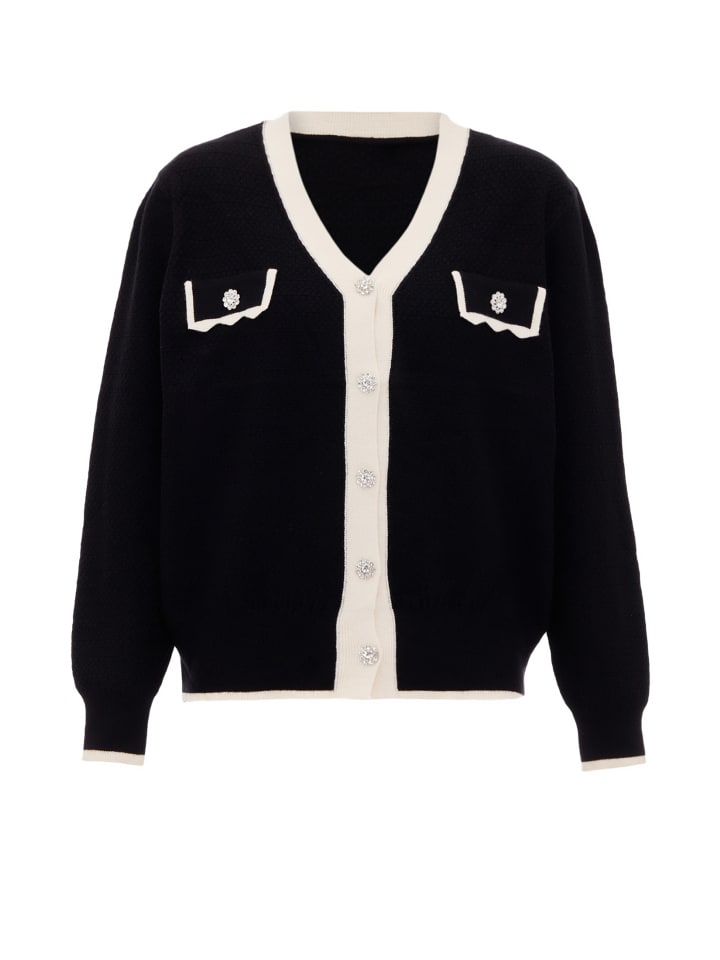 Women Cardigan in Schwarz Wollweiss