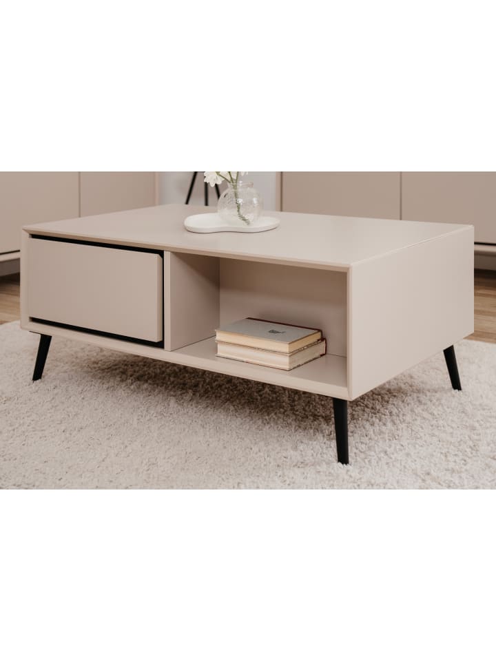 Couchtisch sand, schwarz 94 cm, Wohnzimmertisch mit Stauraum