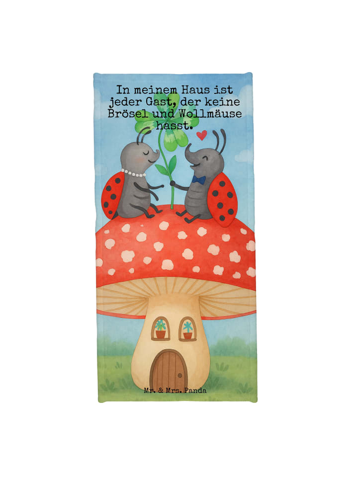 Handtuch Marienkäfer Fliegenpilz Design mit Spruch in Gelb Pastell
