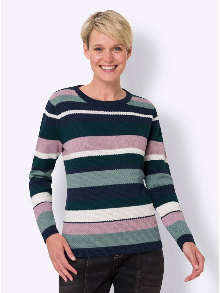 Pullover in dunkelblau-mauve-geringelt