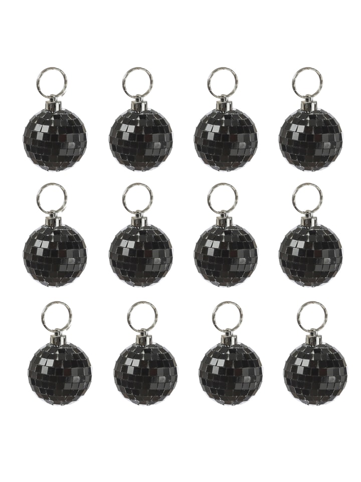 12x Weihnachtsbaumschmuck Discokugel Spiegelkugel D: 5cm in schwarz