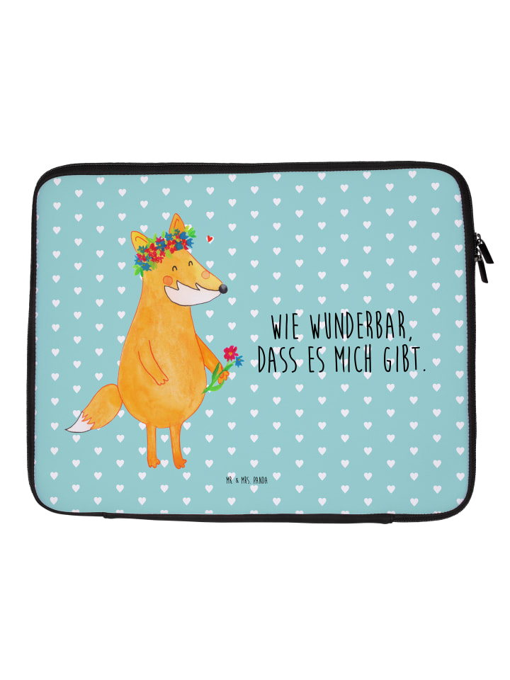 Laptoptasche Fuchs Blumen mit Spruch in Türkis Pastell