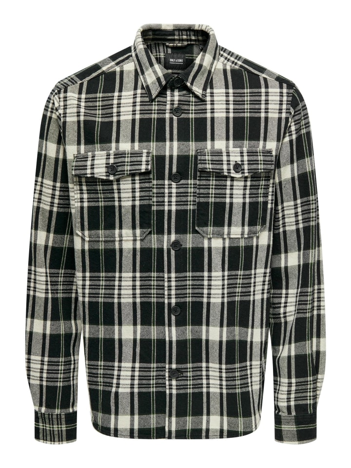 Shacket Hemd Kariertes Langarm Holzfäller Shirt ONSMILO in Schwarz-2
