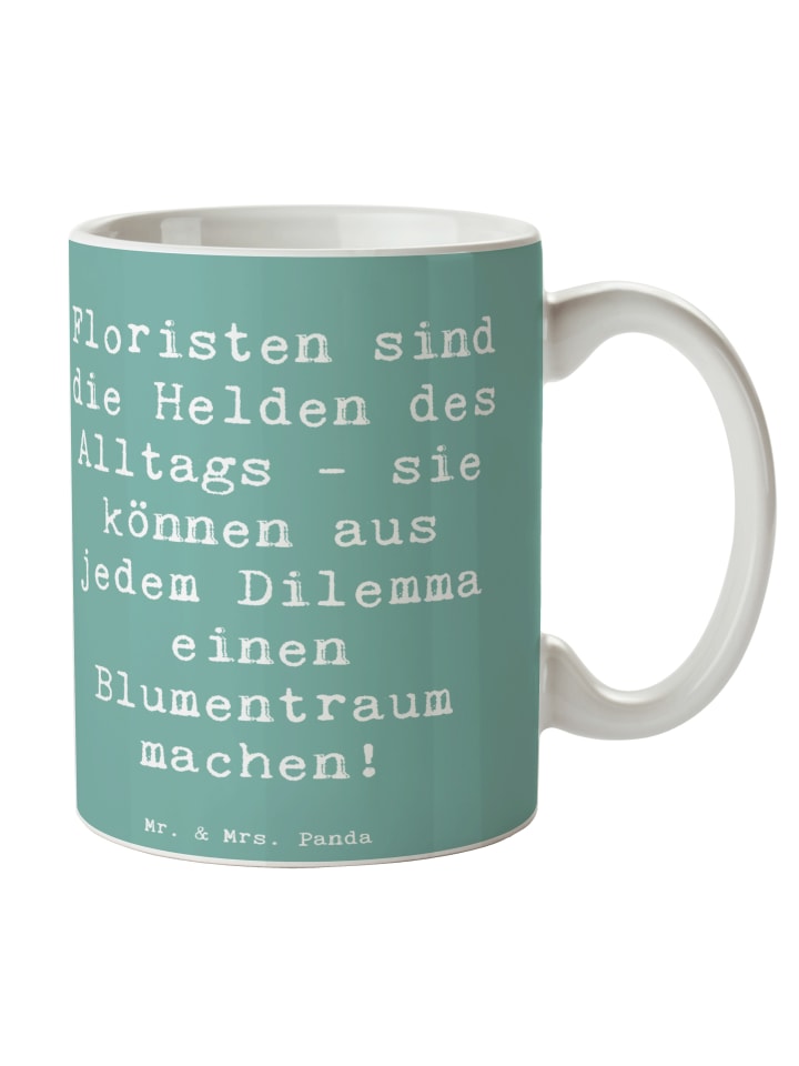 Kaffeebecher Spruch Floristin Heldin mit Spruch in Meeresbrise