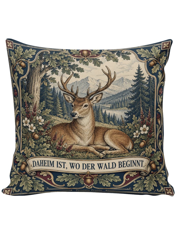Dekokissen Hirsch ruhig Design mit Spruch in Weiß