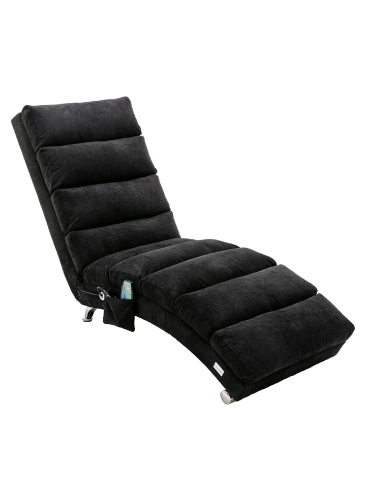 Entspannungsliege in Schwarz mit Vibration und Seitentaschen für Wohnzimmer