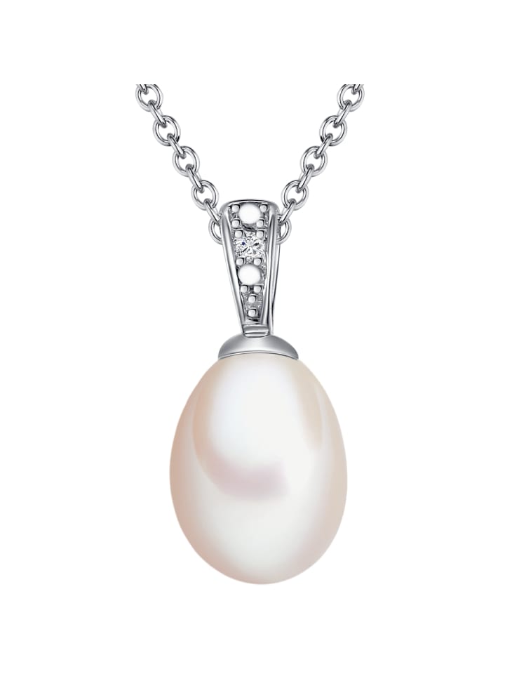 Diamant-Kette aus Sterling Silber mit Diamant und Süßwasser-Zuchtperle in silber