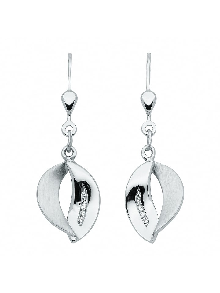 Damen 925 Silber Ohrringe / Ohrhänger mit Zirkonia in silber