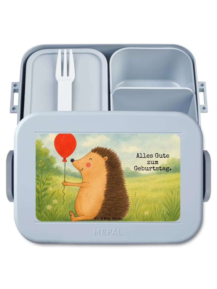 Bentobox Igel Luftballon Design mit Spruch in Blau Pastell