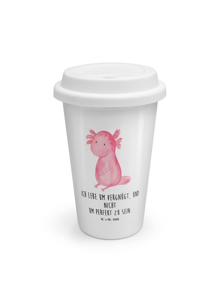 Thermobecher Axolotl Niedlich mit Spruch in Weiß