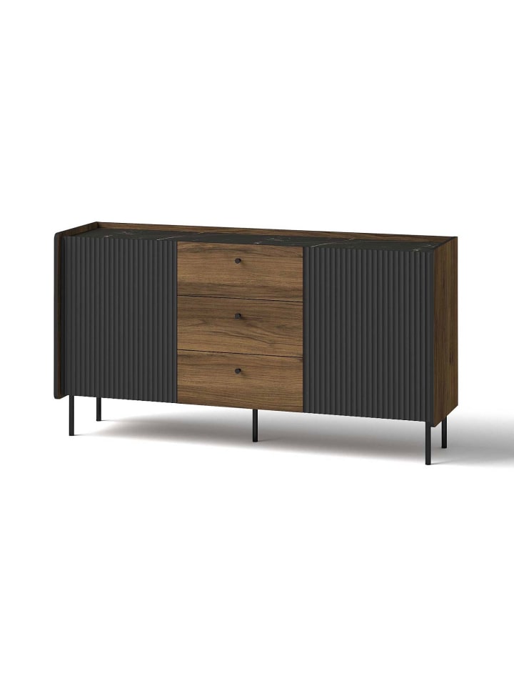 Sideboard Pereto Warmia Nussbaum / san sebastian / schwarz matt 150 / 40 / 78cm