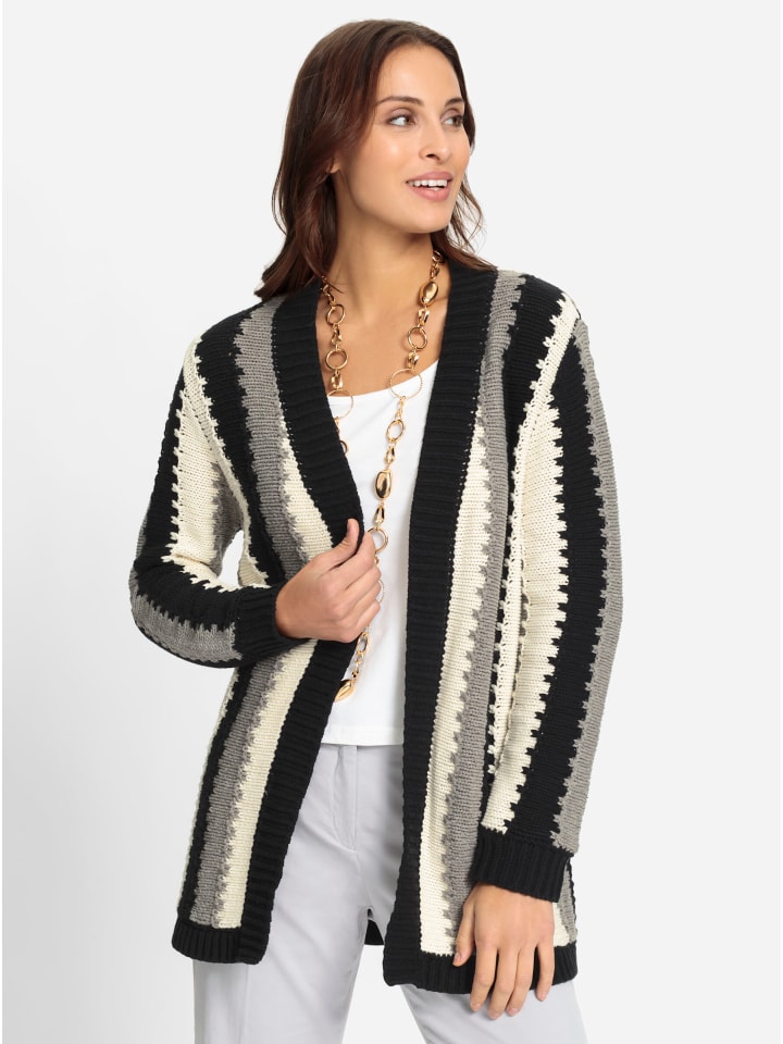 Long-Strickjacke in schwarz-champagner-gemustert