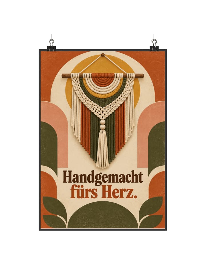 Wandbild Makramee nostalgisch Design mit Spruch in Weiß