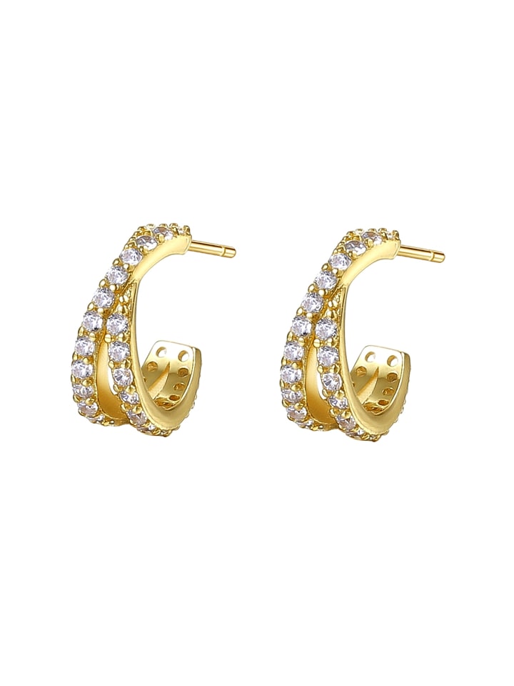 Vergold. Doppel-Creolen Gekreuzt mit Zirkonia 925 Sterlingsilber in Gold
