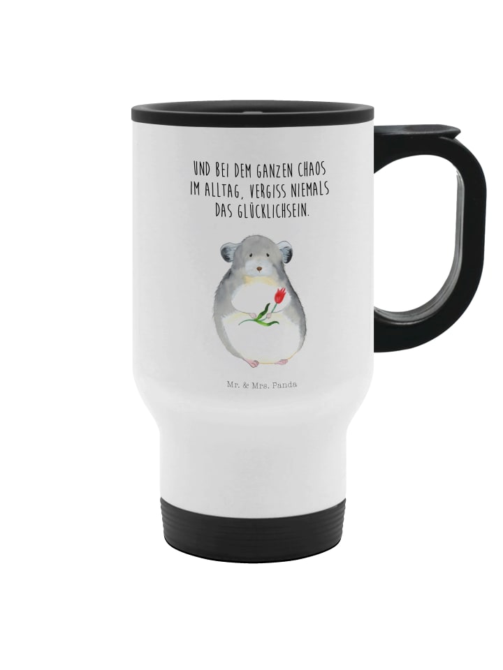 Thermosbecher Chinchilla Blume mit Spruch in Weiß