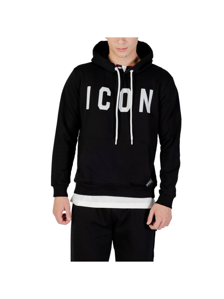 Schwarz Schwarz und Weiß Baumwolle Hoodie