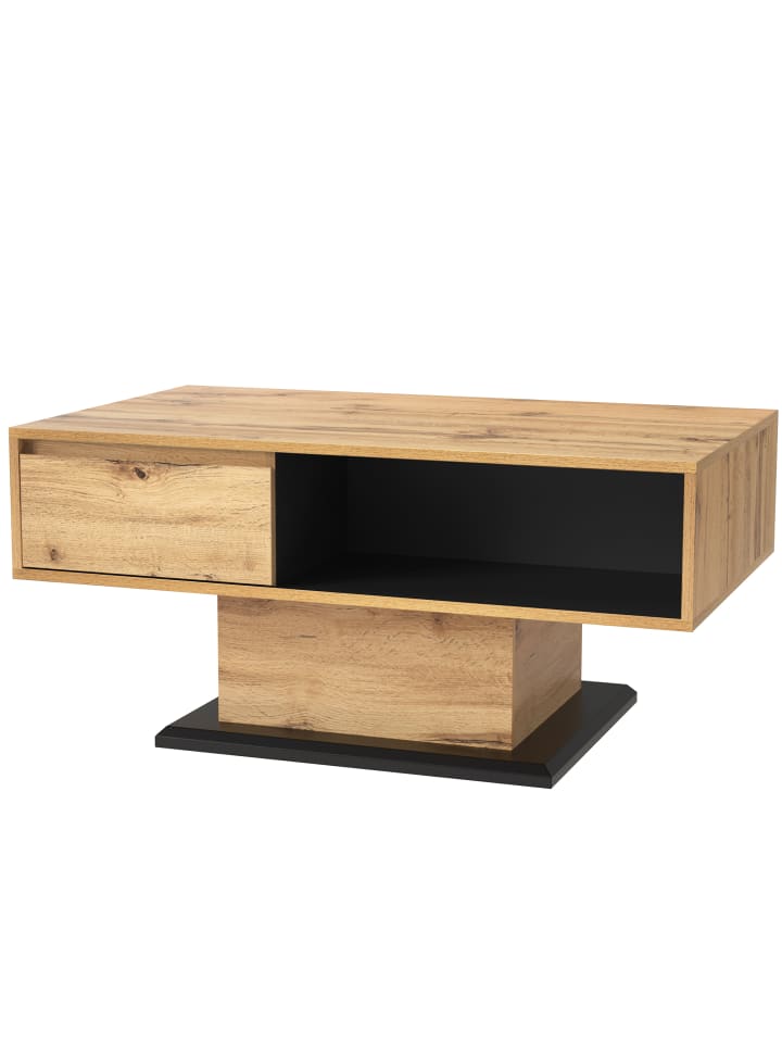 Couchtisch in Holzoptik mit 1 Schublade und 2 Staufächern doppelseitig