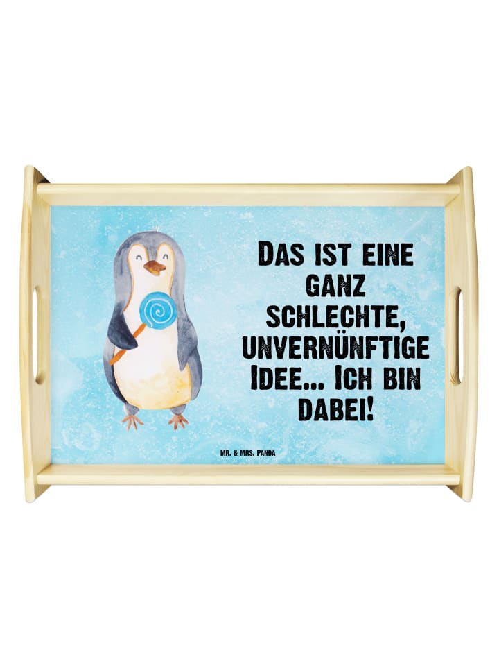 Servier Tablett Pinguin Lolli mit Spruch in Eisblau