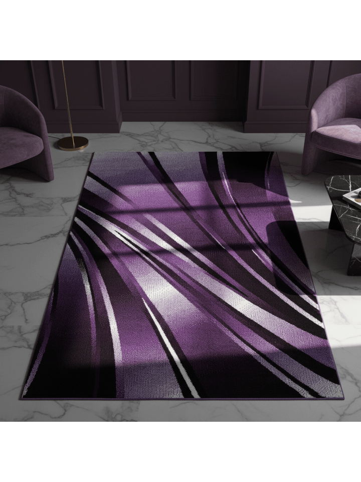 Teppich Kurzflor Waschbar Wellen DRAU Strapazierfähig OEKO-TEX in Violett