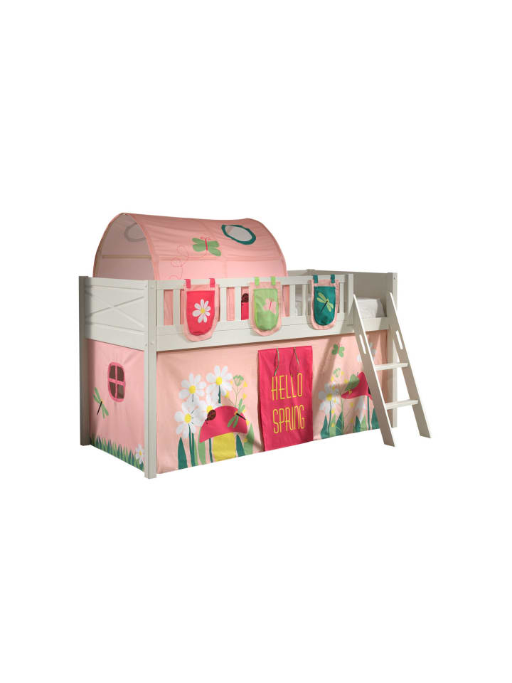KINDERBETT Karyl 208x114x135 Massivholz Weiß Textilset Spring 4