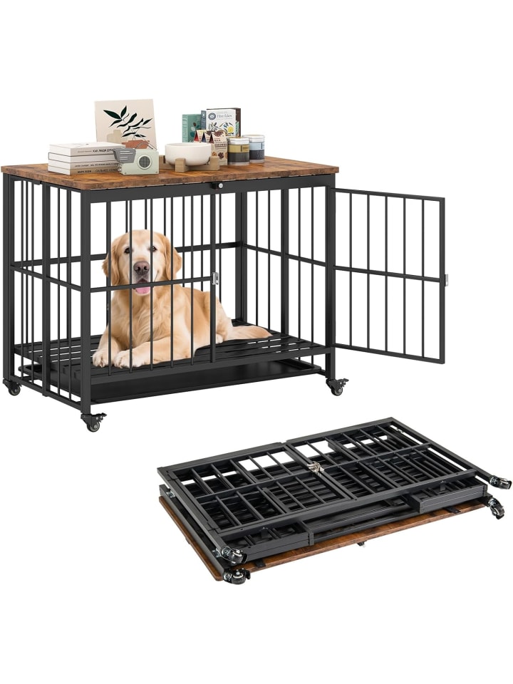 Hundekäfig klappbar mit Rollen 97 x 64 x 75 cm in Schwarz
